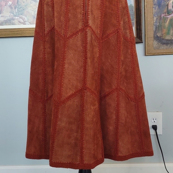 Suede Leather Patchwork Skirt Midi - Picture 8 of 12